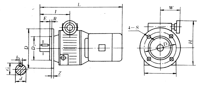 XB系列鋼球無級變速器規(guī)格型號的外形及安裝尺寸