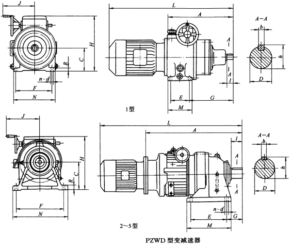 PZWD普通型變減速器主要尺寸JB/T 7254-1994