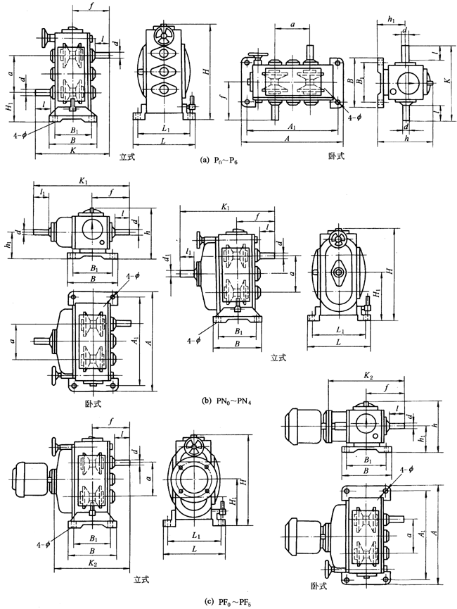 P型齒鏈?zhǔn)綗o級(jí)變速器外型及安裝尺寸(JB/T6952-1993)