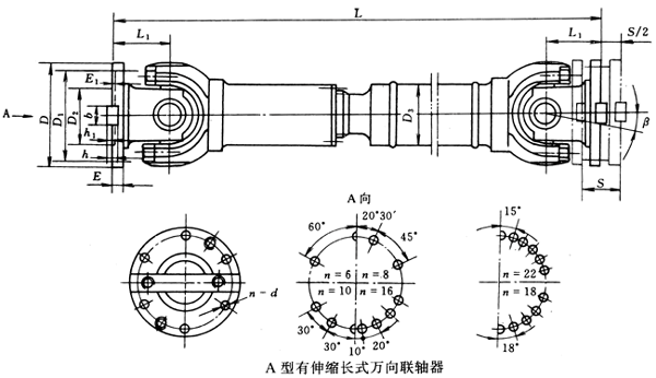 A型有伸縮長式萬向聯(lián)軸器(JB/T3241-91)
