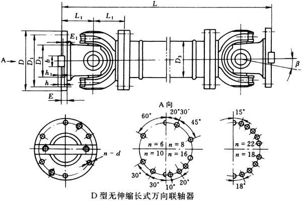 D型無伸縮長(zhǎng)式萬向聯(lián)軸器(JB/T3241-91)