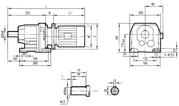 GR57系列斜齒輪減速電機(jī)安裝結(jié)構(gòu)尺寸