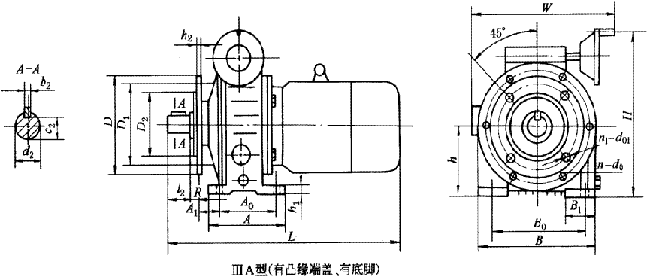 D型行星錐盤(pán)無(wú)級(jí)變速器ⅢA型的外形及安裝尺寸