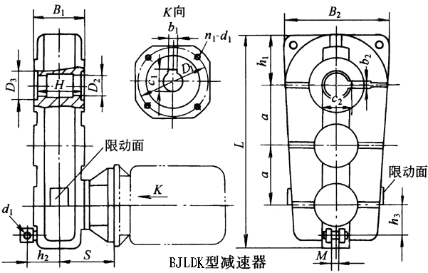 BJLDK125、BJLDK145、BJLDK175、BJLDK215型三環(huán)減速機(jī)外形及安裝尺寸