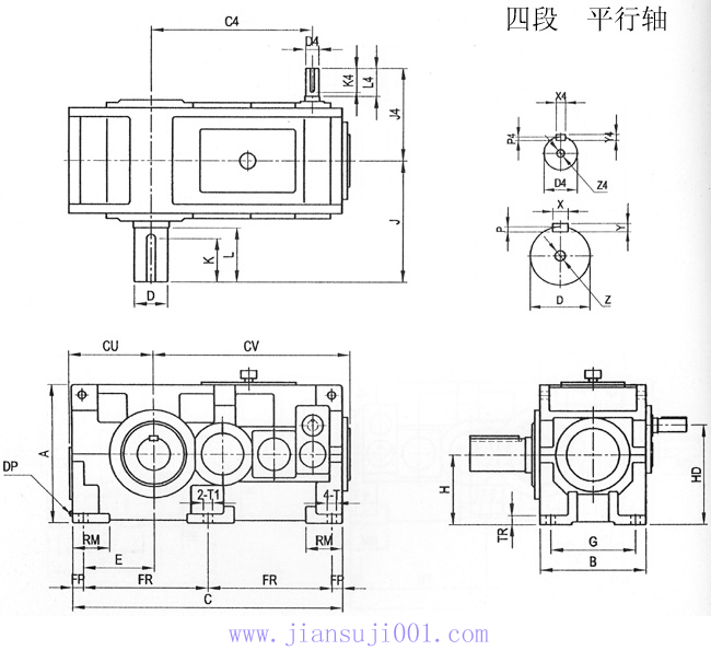 TK系列齒輪減速機(jī)四段平行軸外形及安裝尺寸