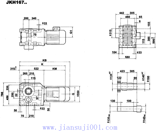 JK系列減速電機(jī)外形安裝尺寸