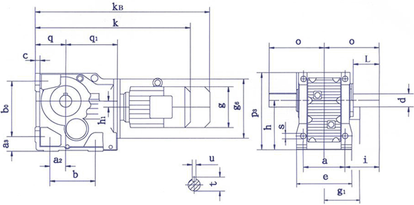 QSH系列斜齒-圓錐齒輪減速電機(jī)底腳安裝尺寸
