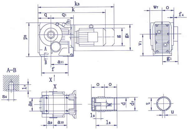 QSH系列斜齒-圓錐齒輪減速電機(jī)軸裝尺寸