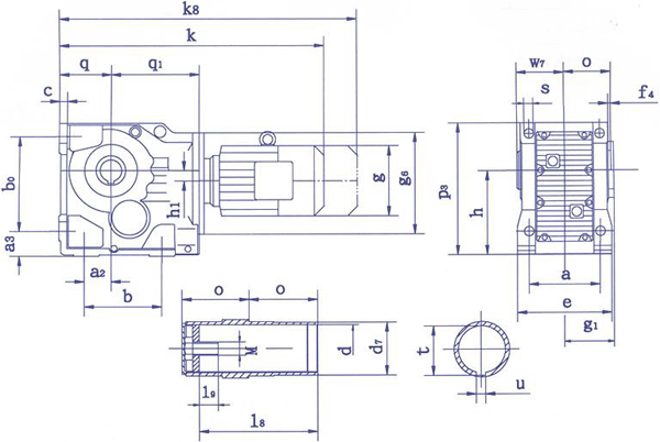 QSH系列斜齒-圓錐齒輪減速電機(jī)軸裝尺寸