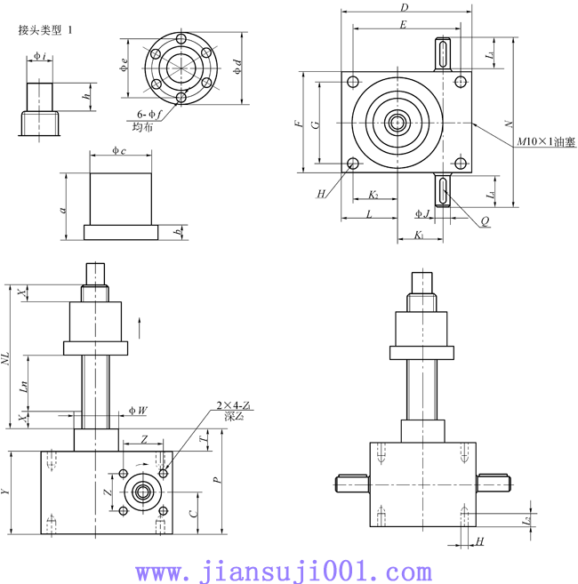 CS型蝸輪絲杠升降機B型結(jié)構(gòu)聯(lián)結(jié)尺寸