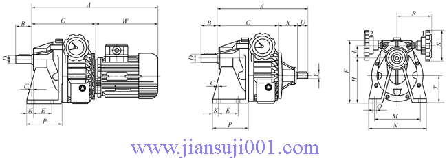 MBNW-2C、MBNWY-2C二級齒輪減速機(jī)組合外形及安裝尺寸