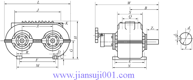 MWB型帶式無(wú)級(jí)變速器外形及安裝尺寸