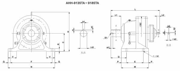 ADC系列擺線減速機尺寸圖表AHH-9135~9185TA