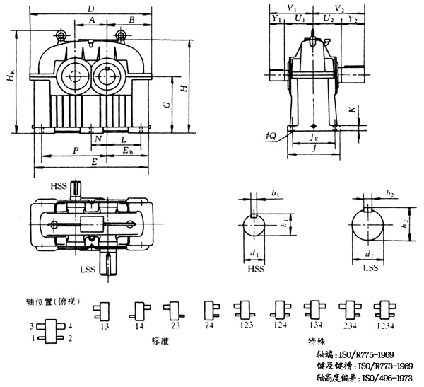 1C80N~500N型單級斜齒輪減速器外形尺寸