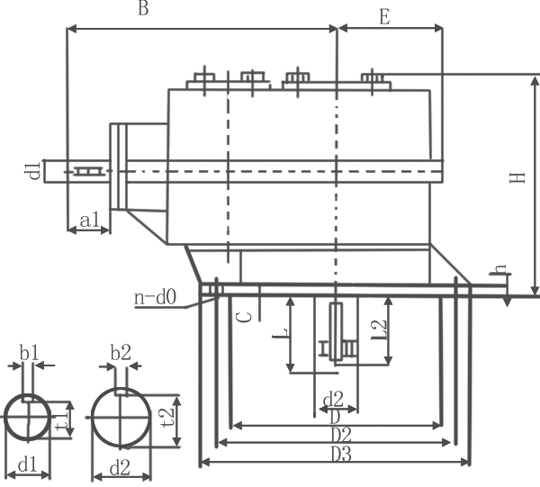 CF系列圓錐圓柱硬齒面齒輪減速機(jī)外形尺寸
