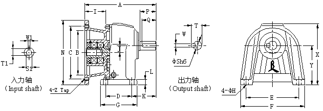 CVM型:立式直結(jié)型齒輪減速機(jī)的外形尺寸圖