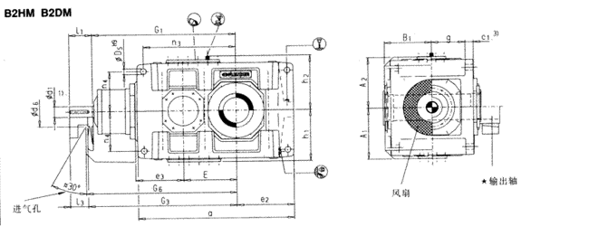 直交軸齒輪箱二級(jí)傳動(dòng)臥式安裝(類(lèi)型B2.H,B2.M)