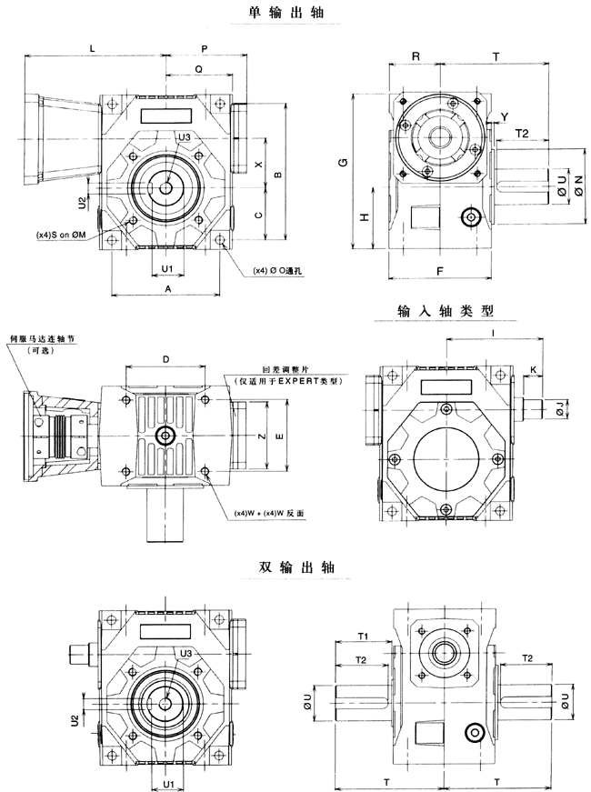DYNABOX正交精密行星齒輪減速機(jī)輸出軸型外形及安裝尺寸