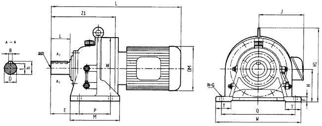 一級臥式直聯(lián)型外形安裝尺寸圖表FWD型8165~8255