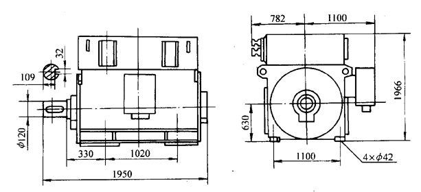 YD系列雙速三相異步電動(dòng)機(jī)外形及安裝尺寸(6kV)
