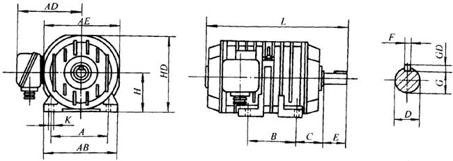 YG系列輥道用三相異步電動機(jī)外形尺寸(H112~225mm)