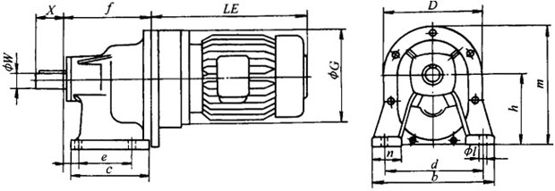 YLJU系列力矩齒輪減速三相異步電動(dòng)機(jī)外形安裝尺寸