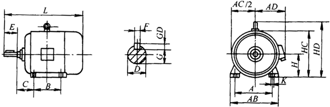 YTPS系列交流變頻調(diào)速三相異步電動機外形尺寸(H80~200mm)