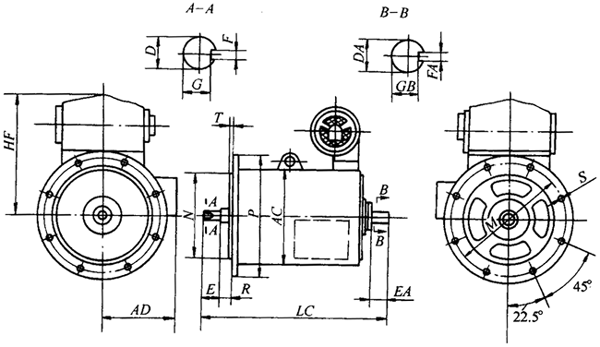 YTDT系列電梯用異步電動機外形尺寸