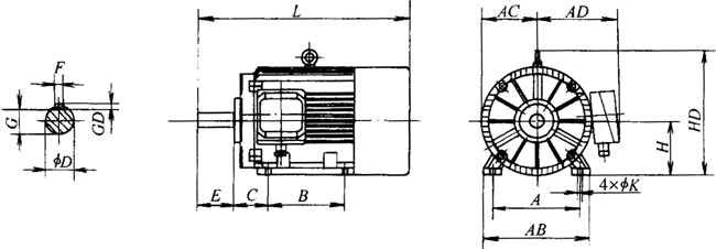 YTSP系列(IC411)變頻調(diào)速三相異步電動(dòng)機(jī)外形尺寸(H90~355mm)