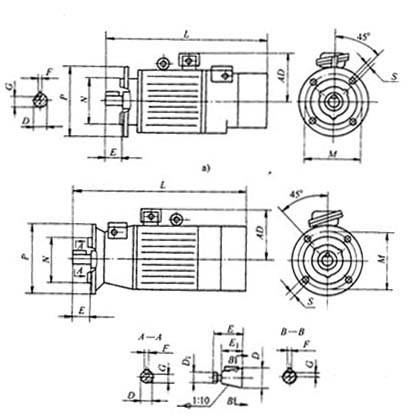 YZRE系列起重及冶金用繞線轉(zhuǎn)子制凍三相異步電動機外形尺寸